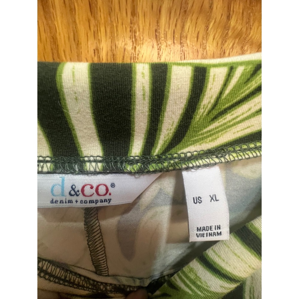 Denim & Co Tropical Palm Leaf Print Square Neck Knit Dress Green Cream XL - Picture 4 of 7